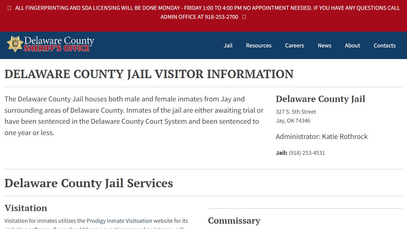 Visitor Information - Delaware County Jail