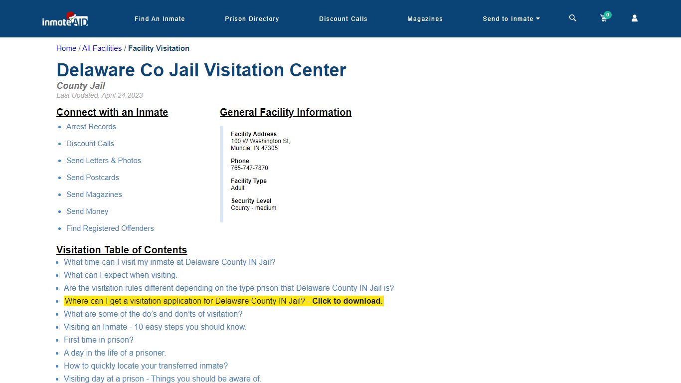 Delaware County IN Jail | Visitation, dress code & visiting hours